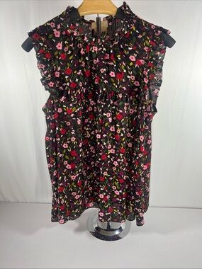 kate spade Black Floral Ruffle Sleeveless Blouse